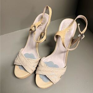 Vince Camuto Women's Strappy Braided Beige Stiletto 4.5” Heels Size 8 EUC